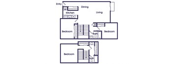 Three bedroom townhome Floorplan Image at The Pine Apartments in Lakewood CO