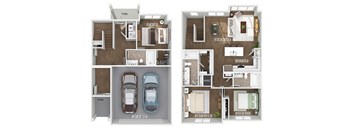 Three bedroom floor plan image at The Waylon in McKinney TX