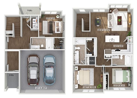 Three bedroom floor plan image at The Waylon in McKinney TX