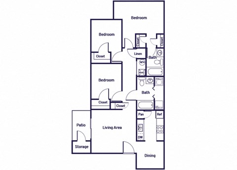 Three bedroom floor plan at Greens of Pine Glen in Durham NC