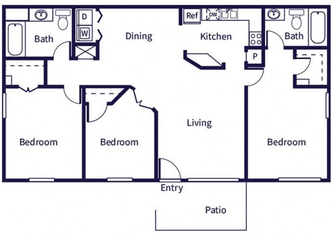 three bedroom floor plan layout at tidwell estates