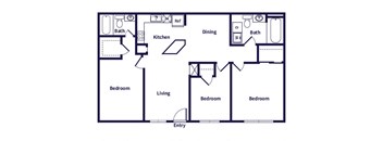 three bedroom layout at Dayton Park Apartments in Dayton TX