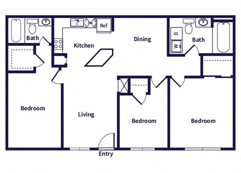 three bedroom layout at Dayton Park Apartments in Dayton TX