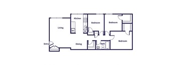 three bedroom floor plan image at Leesburg Apartments in Leesburg VA