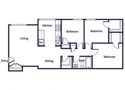 three bedroom floor plan image at Leesburg Apartments in Leesburg VA