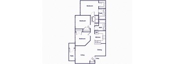 Three bedroom two bathroom floor plan image at Riverwoods in Woodbridge VA
