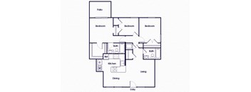 Three bedroom two bathroom floor plan image at Riverwoods at Towne Square in Woodbridge VA