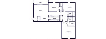 Three bedroom two bathroom floor plan image at Wicklow Square