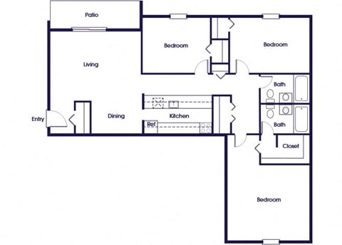 Three bedroom two bathroom floor plan image at Wicklow Square