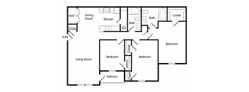 Three bedroom floor plan image at Chroma Park Apartments in Austell GA