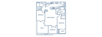 Three bedroom floor plan at Caprielle Apartments in San Diego CA
