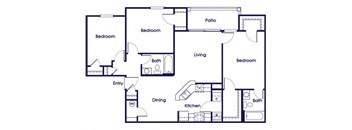 Three bedroom two bathroom floor plan image at Weston Circle