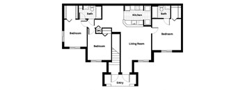 Three bedroom two bathroom floor plan image at Running Brook Apartments in Miami FL