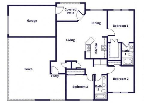 Three bedroom floor plan at Hollow Creek in Conroe TX