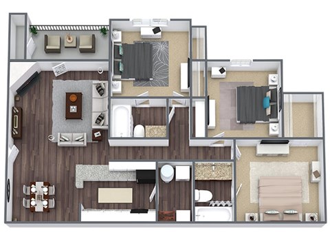 Three bedroom floor plan image at Priest Lake in Nashville TN