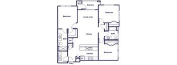 Three bedroom two bathroom floor plan image at Riverwoods at Lake Ridge in Woodbridge VA