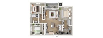 Three bedroom floor plan at Rowlen Apartments in Broomfield CO