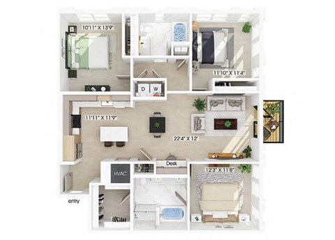 Three bedroom floor plan at 333 Ellington in Gaithersburg MD