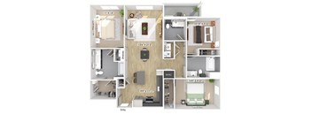 Three bedroom floor plan image at The Wylden in Los Angeles CA