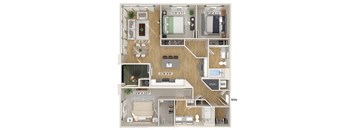 Three bedroom floor plan at Olivean Apartments in Broomfield CO