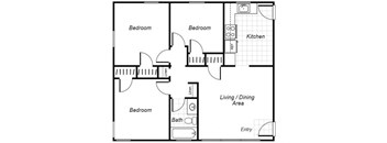 three bedroom one bathroom floor plan image at Sutterfield