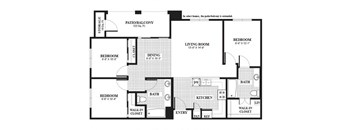 three bedroom one bathroom B2 Floorplan at Muirlands at Windemere in San Ramon, CA