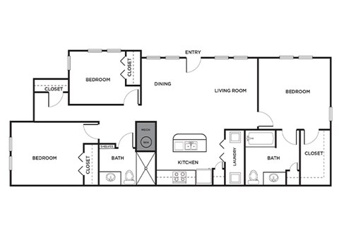 Three bedroom apartment floor plan at Ironwood Crossing Apartments and Townhomes in Fort Worth TX
