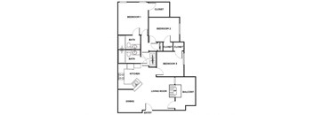 Three bedroom Floor plan Image at Cypress View Villas Apartments in Weatherford, TX