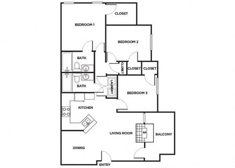 Three bedroom Floor plan Image at Cypress View Villas Apartments in Weatherford, TX