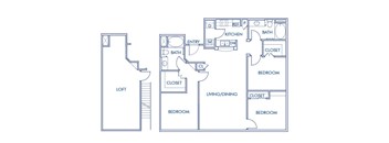 Three bedroom floor plan at Caprielle Apartments in San Diego CA