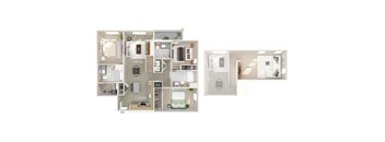 Three bedroom floor plan image at The Wylden in Los Angeles CA