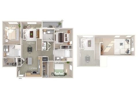 Three bedroom floor plan image at The Wylden in Los Angeles CA