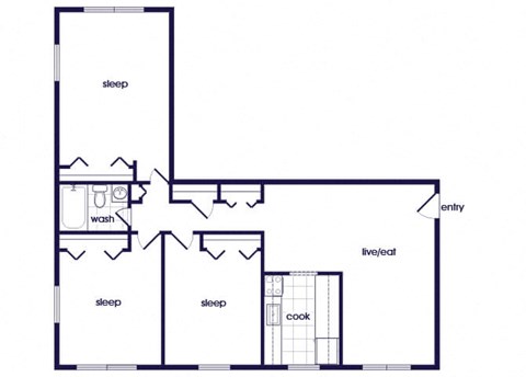 Three bedroom one bathroom floor plan image at Villages at Marley Station