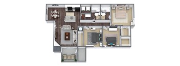 Three bedroom floor plan image at Priest Lake in Nashville TN