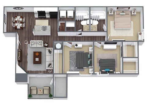 Three bedroom floor plan image at Priest Lake in Nashville TN