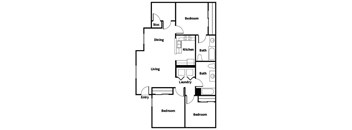 C2 Three bedroom floor plan at Park Village Apartments in Conroe TX