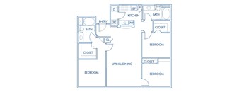 Three bedroom floor plan at Caprielle Apartments in San Diego CA