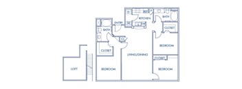 Three bedroom floor plan at Caprielle Apartments in San Diego CA