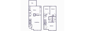 Three bedroom townhome floor plan image at Riverwoods at Towne Square in Woodbridge VA