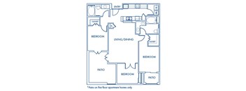 Three bedroom floor plan at Caprielle Apartments in San Diego CA