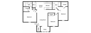 Three bedroom floor plan image at Chroma Park Apartments in Austell GA