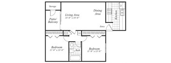 two bedroom one bathroom floor plan at canyon rim