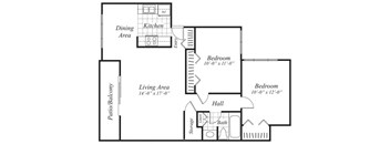 two bedroom one bathroom floor plan at canyon rim