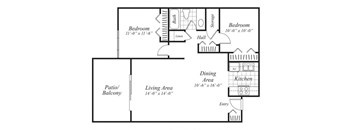 two bedroom one bathroom floor plan at canyon rim