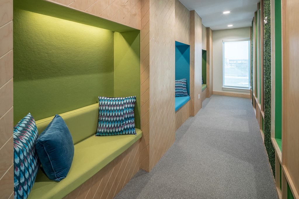 Clubhouse bench seating at Jada Legacy Central Apartments in Plano TX