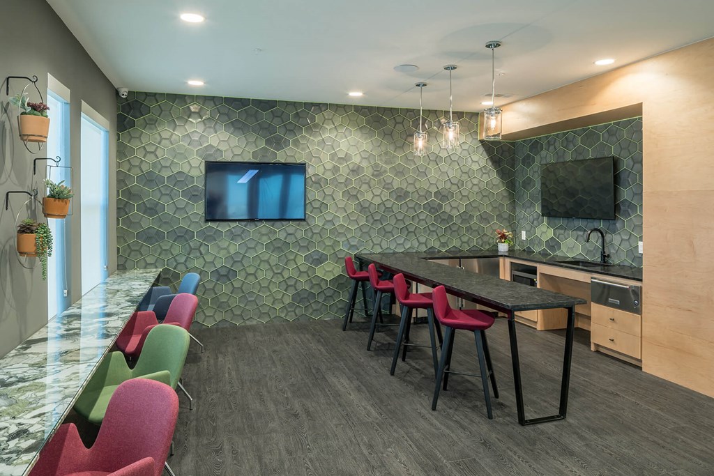 Clubhouse kitchen at Jada Legacy Central Apartments in Plano TX