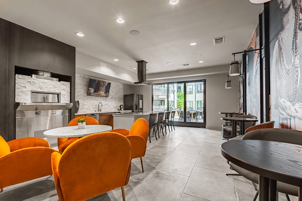 Clubhouse Dining and Kitchen at Opal Legacy Central in Plano TX