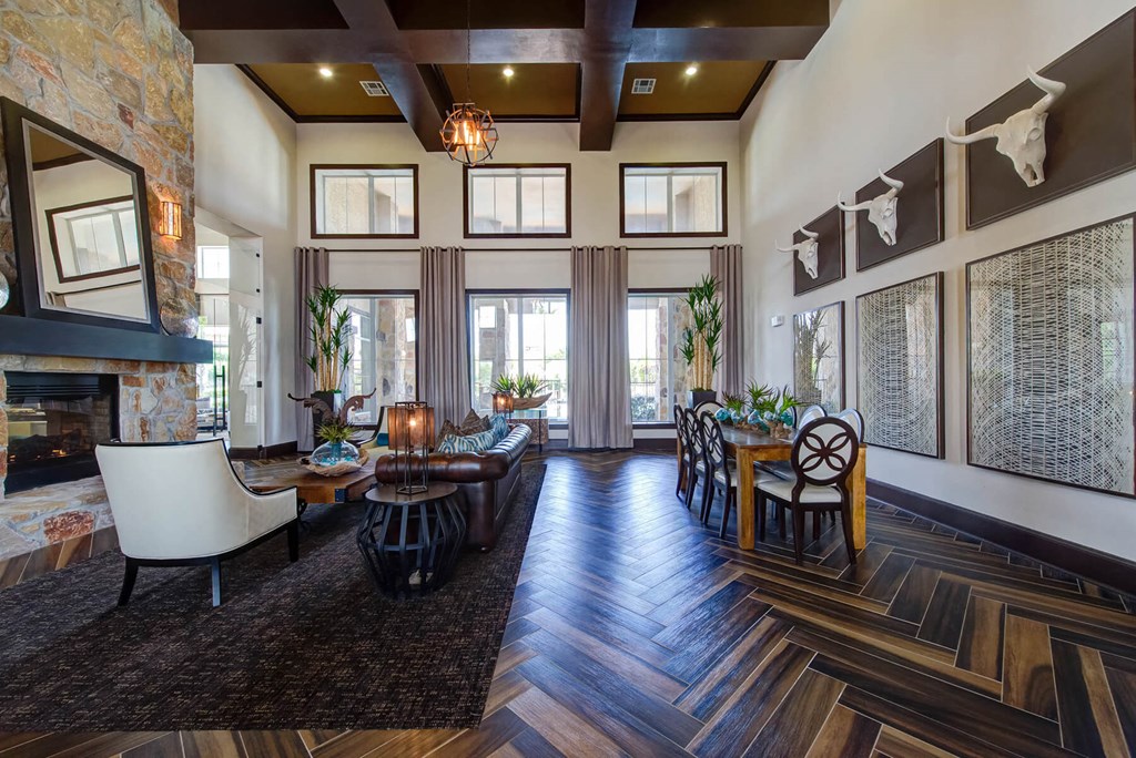 Clubhouse Seating Area with Fireplace at Callista Hill Country Apartments in Austin TX