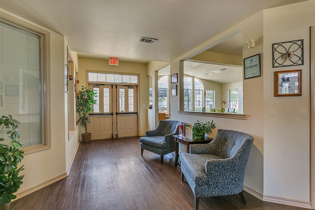 Clubhouse entrance at Paradise Oaks apartments in Austin TX