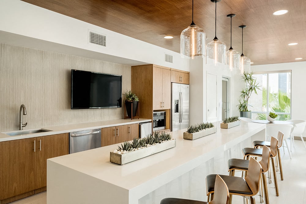 Clubhouse kitchen at Apex apartments in Laguna Niguel CA